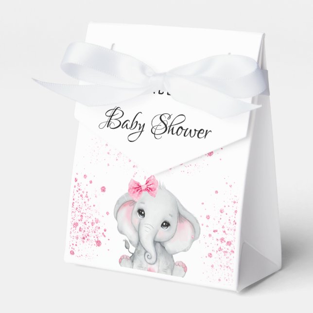 Babydusche Elefantenmädchen Rosa Glitzer weiß Geschenkschachtel (Vorderseite)