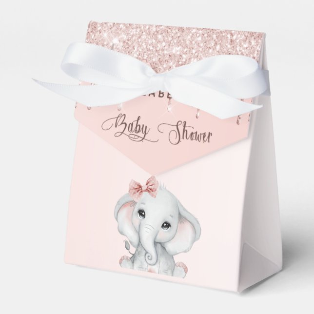 Babydusche Elefantenmädchen Rosa Rosa Gold Geschenkschachtel (Vorderseite)