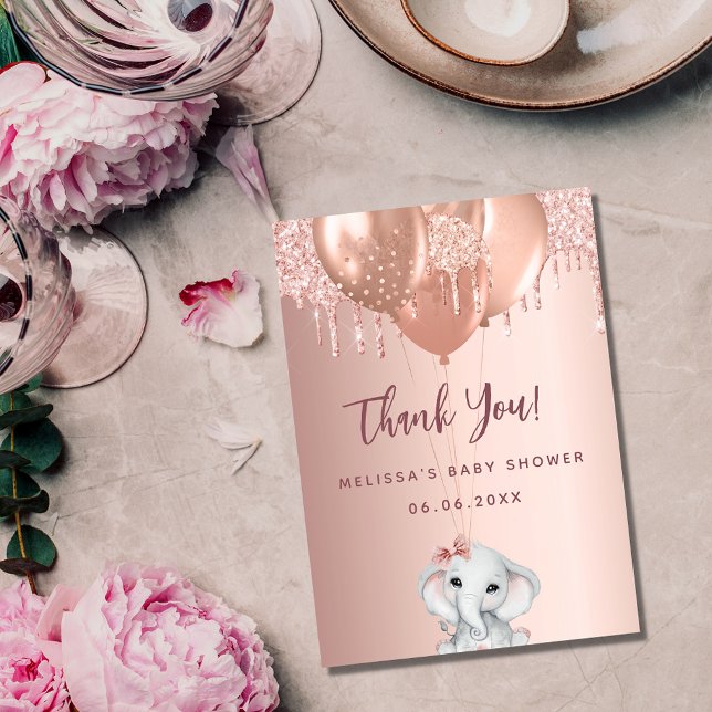 Babydusche Elefantenmädchen Rose gold Dankeschön K Einladung (Von Creator hochgeladen)