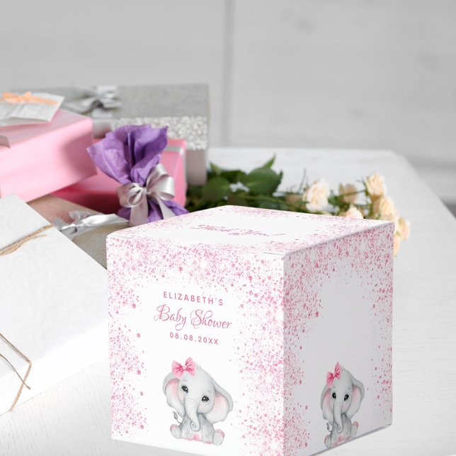Babydusche Elefantenpink Glitzer Girl Geschenkschachtel (Von Creator hochgeladen)