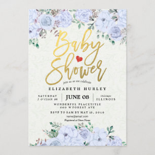Babydusche Elegante Aquarell Blütenschrift Gold Sc Einladung