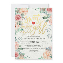 Babydusche Elegante Aquarell Blütenschrift Gold Sc