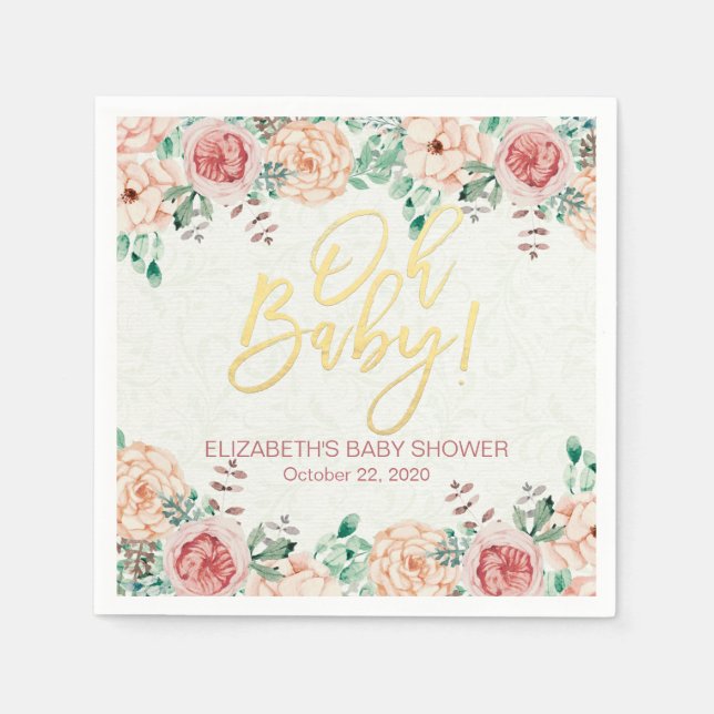 Babydusche Elegante Chic Pink Aquarellblume Serviette (Vorderseite)