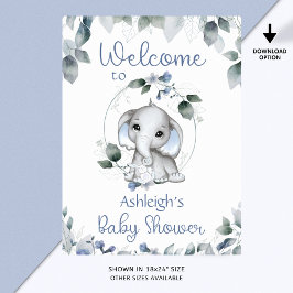 Babydusche Elephant Begrüßungszeichen Blau Poster