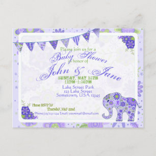 Babydusche Elephant Blume Lila Einladungspostkarte