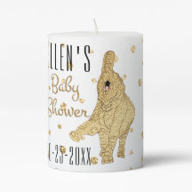 Babydusche Elephant Gold 3 x 4" Säule Kerze