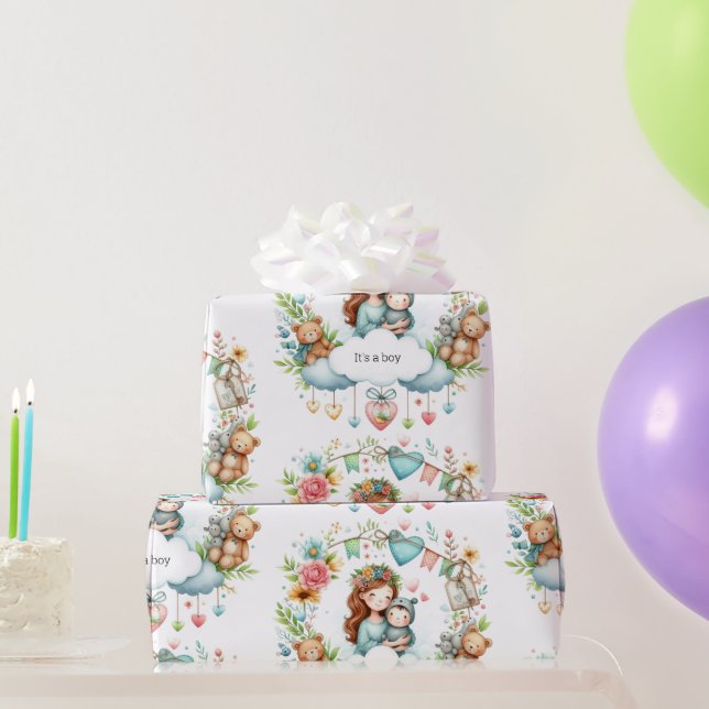Babydusche Es ist ein blaues Faltpapier für Jungen Geschenkpapier (Partygeschenke)