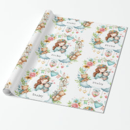 Babydusche Es ist ein blaues Faltpapier für Jungen Geschenkpapier