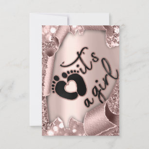 Babydusche Es ist ein Girl Frame Rose Glitzer Feet Einladung