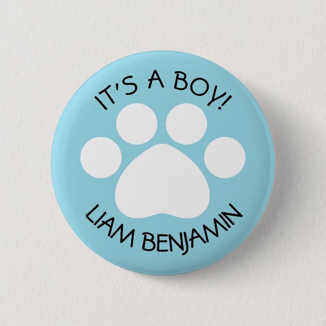 Babydusche - Es ist ein Junge - Print-Thema Paw Button (Vorderseite)