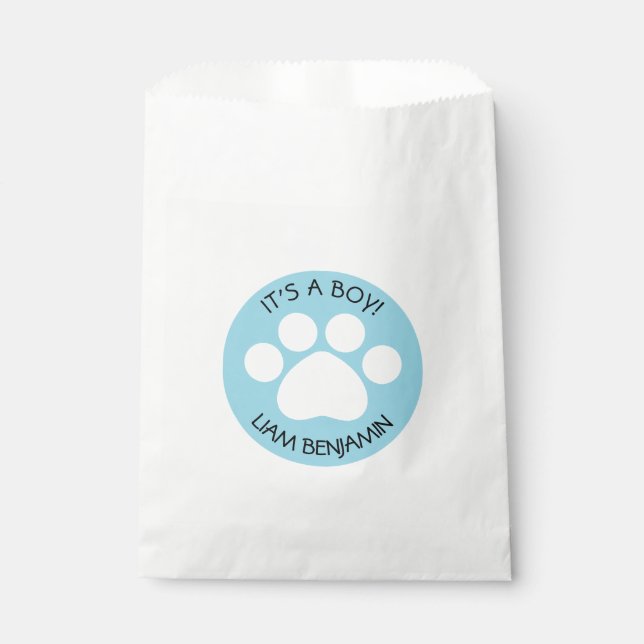 Babydusche - Es ist ein Junge - Print-Thema Paw Geschenktütchen (Vorderseite)