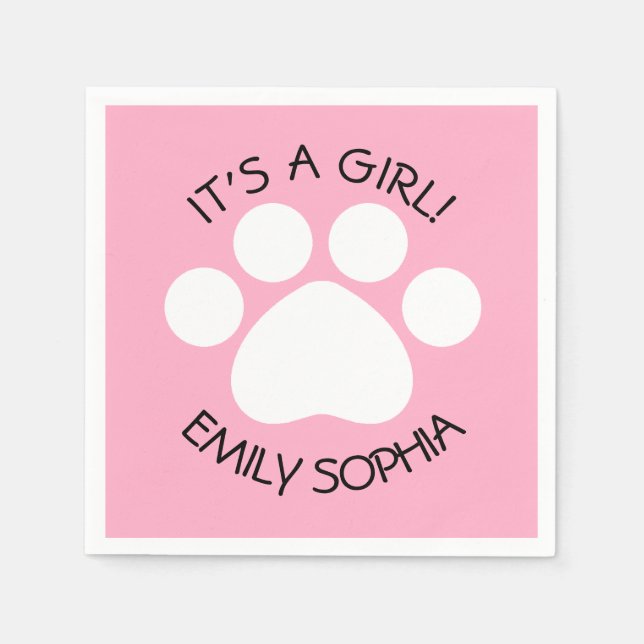 Babydusche - Es ist ein Mädchen - Print-Thema Paw Serviette (Vorderseite)