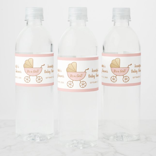Babydusche Es ist ein Mädchen Retro Pink Carriage (Flaschen)