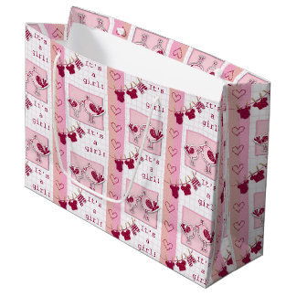 Babydusche Es ist eine Girl Pink Birds Große Geschenktüte