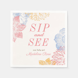 Babydusche-Etikett Modernes Blumenmuster Serviette