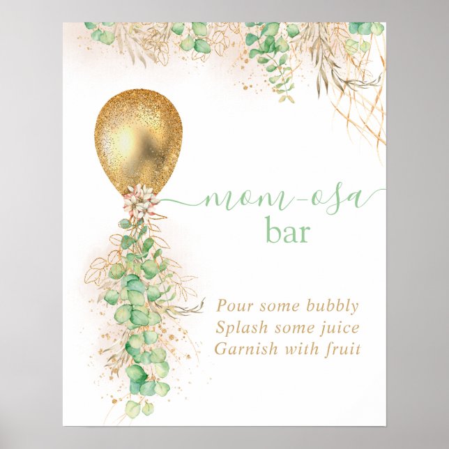 Babydusche Eucalyptus Balloon Momosa Bar Poster (Vorne)