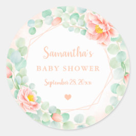 Babydusche Eucalyptus Blätter Blumenkronen Peach Runder Aufkleber