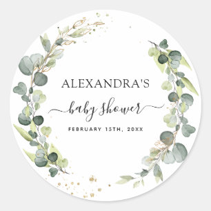 Babydusche Eucalyptus Greenery Boho Rustic Runder Aufkleber