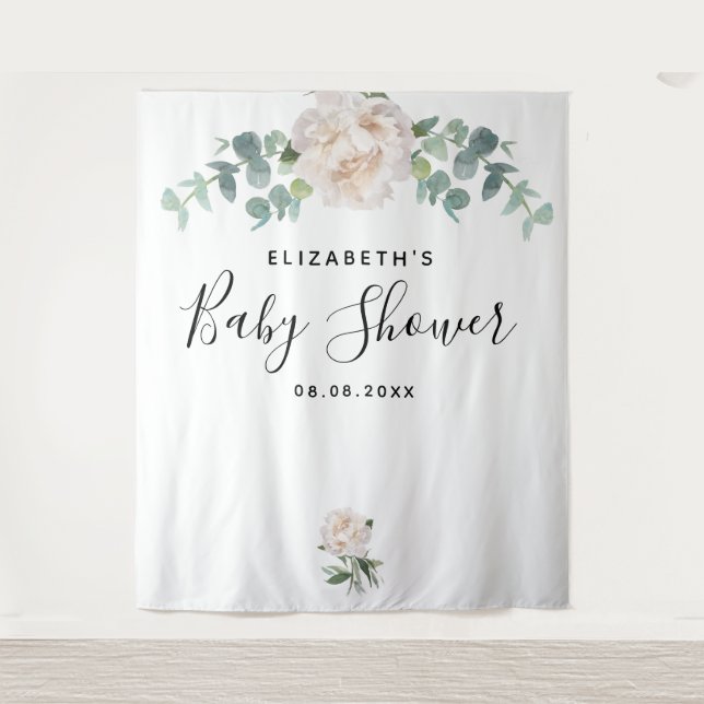 Babydusche eucalyptus grün weiß elegant wandteppich (Vorderseite)