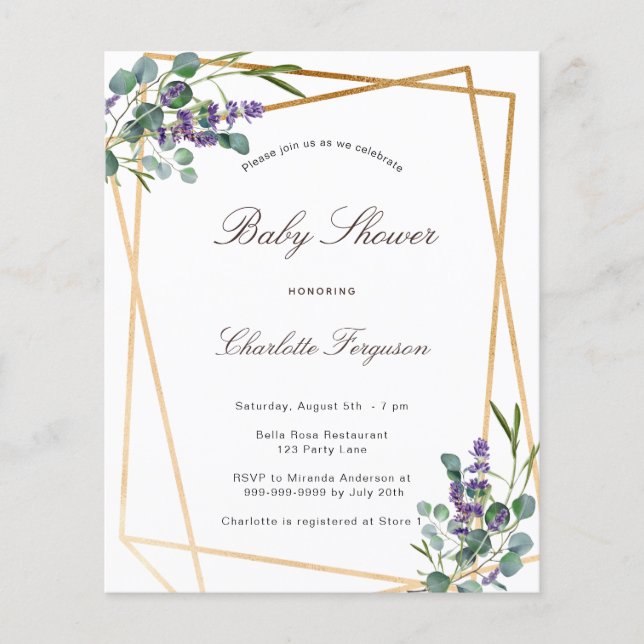 Babydusche eucalyptus lavender geodes budget flyer (Vorne)