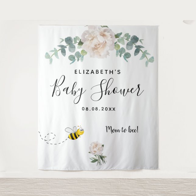 Babydusche eucalyptus weiße Blütenmutter zu Biene Wandteppich (Vorderseite)