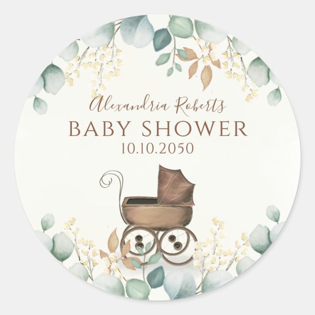 Babydusche Eukalyptus Blätter Botanische Wasserfar Runder Aufkleber (Vorderseite)