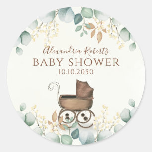 Babydusche Eukalyptus Blätter Botanische Wasserfar Runder Aufkleber