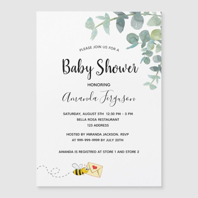 Babydusche Eukalyptus niedliche Biene Magnetkarte (Vorderseite)