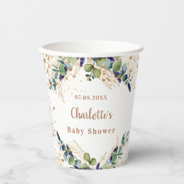 Babydusche Eukalyptusgrün Glitzer Monogramm Pappbecher