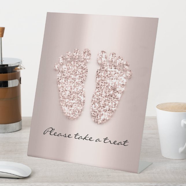 Babydusche Feet Boy Girl Names Rose Pink Groß Sockelschild (In Situ)