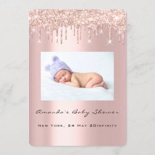 Babydusche Feet Glitzer Rosa Tropfen Foto Boy Girl Einladung