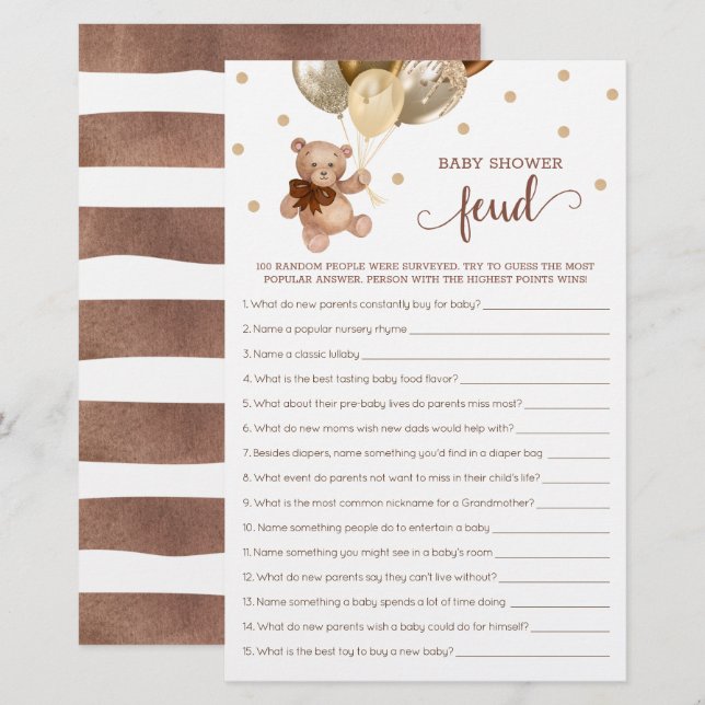 Babydusche Feud Spiel Braun und Gold Teddy Bär (Vorne/Hinten)