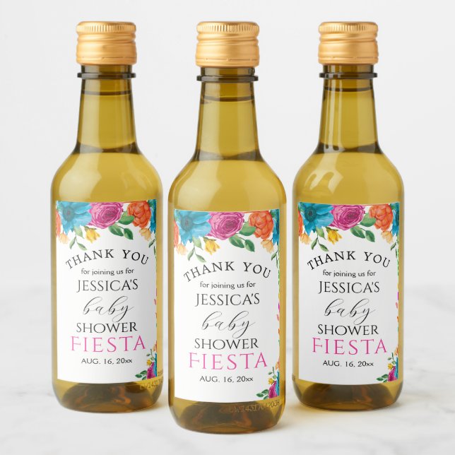 Babydusche Fiesta Floral Mini Weinflaschen Etikett (Flaschen)