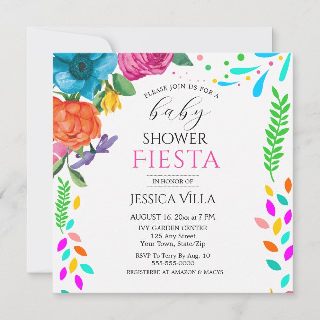 Babydusche Fiesta Floral Party Einladung (Vorderseite)