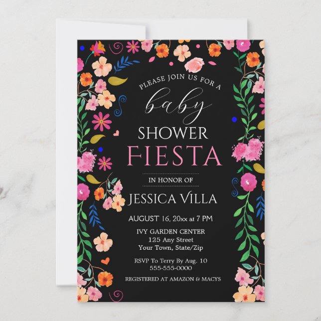 Babydusche Fiesta Floral Pink Party Einladung (Vorderseite)