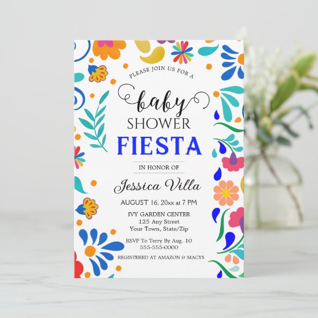 Babydusche Fiesta Mexican Folk Party Einladung (Stehend Vorderseite)
