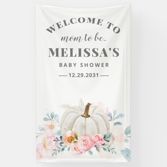 Babydusche Floral Pink Roses Pumpkin Banner (Vertikal)