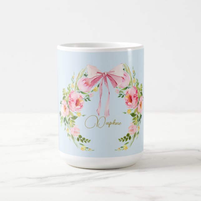 Babydusche Floral Wappen Regency Bow Pink Blau Kaffeetasse (Mittel)