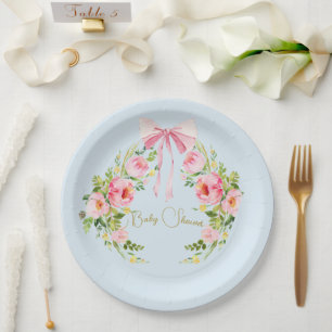 Babydusche Floral Wappen Regency Bow Pink Blau Pappteller
