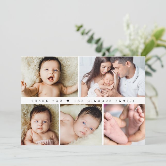 Babydusche FotoCollage Einfach Dankeskarte (Stehend Vorderseite)