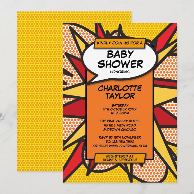 Babydusche Fun Moderne Geschlechterneutral Einladung (Vorne/Hinten)