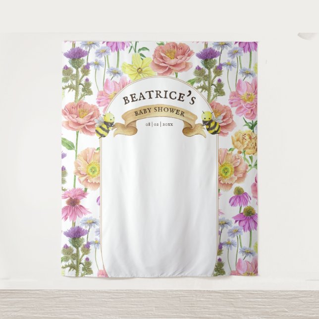 Babydusche für Bienen und Wildblumen Hintergrund d Wandteppich (Vorderseite)