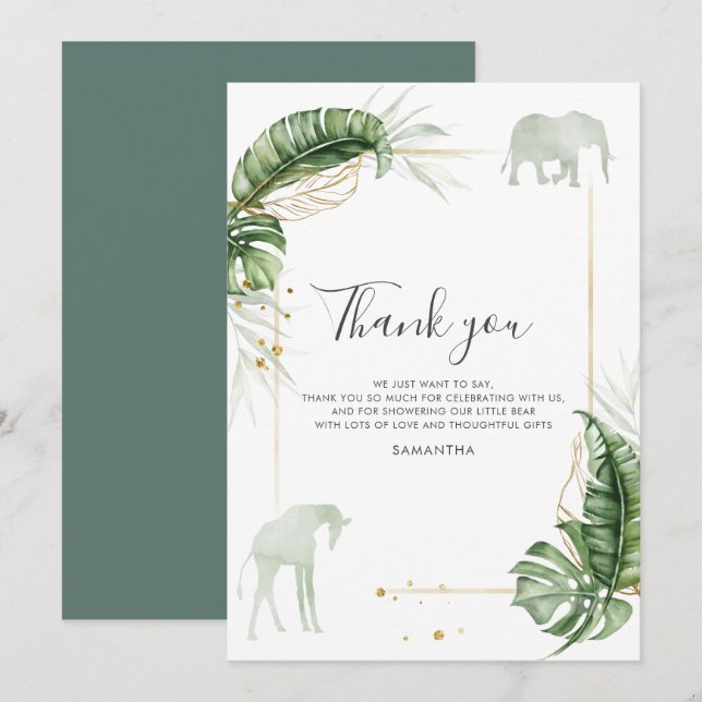 Babydusche für botanische Safari Tiere Dankeskarte (Vorne/Hinten)