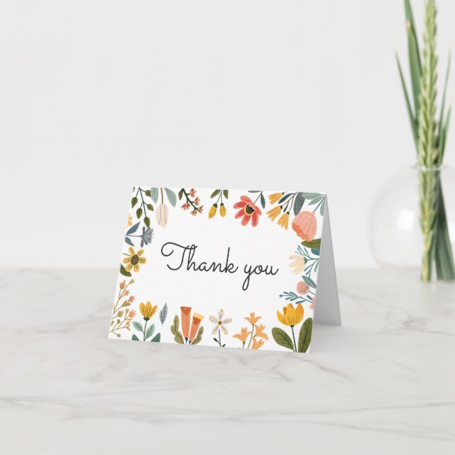 Babydusche für botanische Wildblume Dankeskarte (Vorderseite)