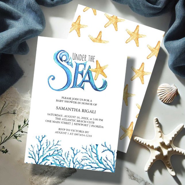 Babydusche für BoyInvitations Wasserfarben Meer Einladung (Boy baby shower invitations ocean theme under the sea watercolor art Victoria Grigaliunas)