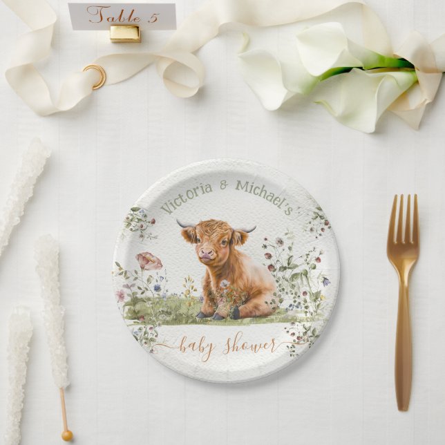 Babydusche für die Wildblume Highland Pappteller (Hochzeit)