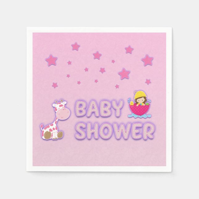 Babydusche für Girl Stars Giraffe Regenschirm Serviette (Vorderseite)
