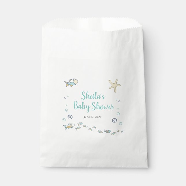 Babydusche für Hochseefische und Bläschen Geschenktütchen (Vorderseite)