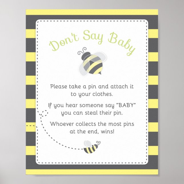 Babydusche für Hummeln Say Baby Game Sign Poster (Vorne)
