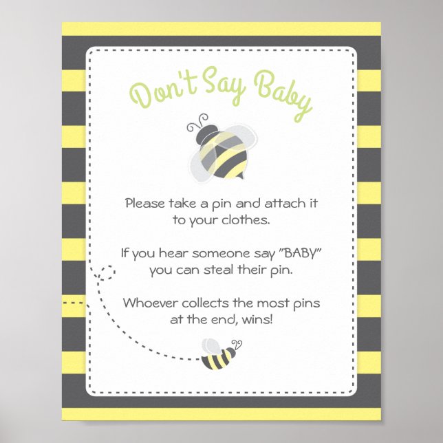 Babydusche für Hummeln Say Baby Game Sign Poster (Vorne)